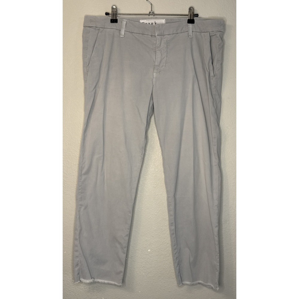 Frank & Eileen Wicklow Pants Women's Size 12 Gray Cotton Cropped Chino Raw Hem